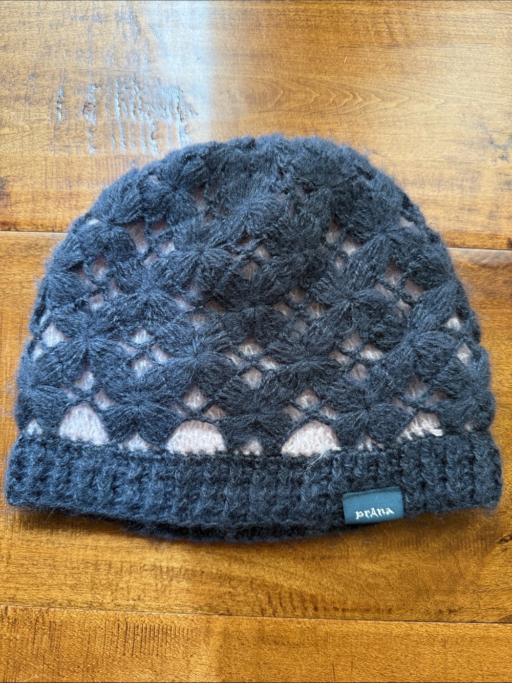 Prana Blue and Light Pink Open-Lace Knit Beanie